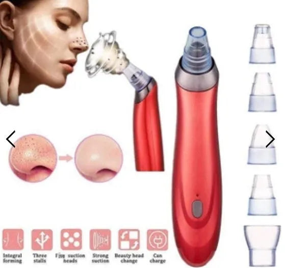 Electric blackhead remover device with five nozzle attachments in choice of colours