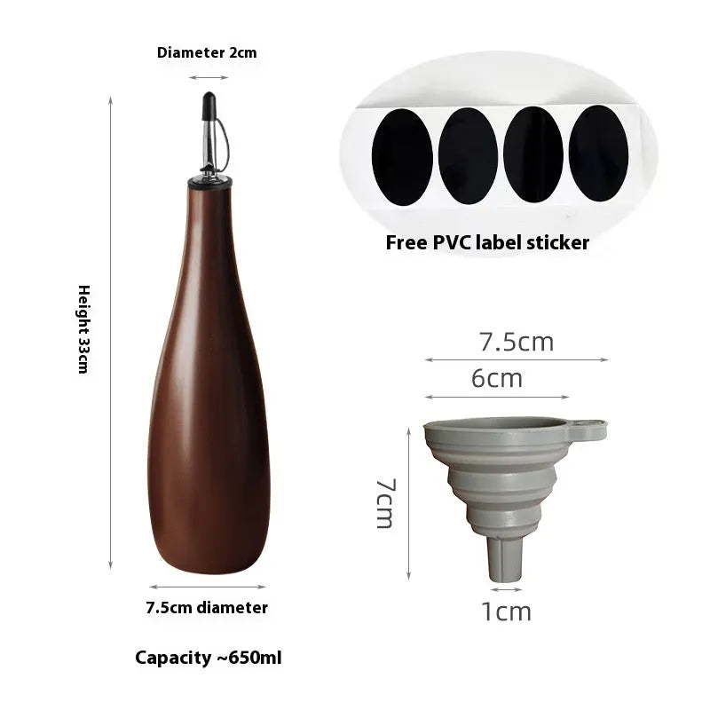 Ceramic kitchen oil pot with funnel and oil brush in 650ml capacity