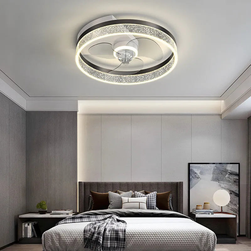 Modern Nordic style ceiling light with integrated fan for children's rooms, iron construction, LED illumination