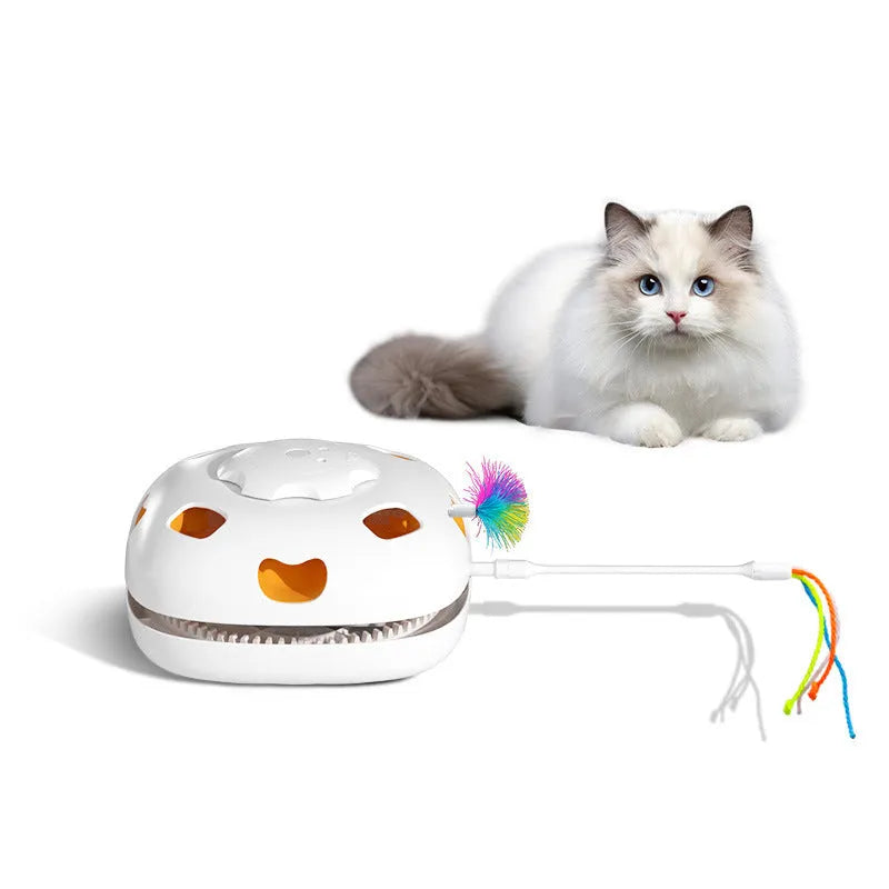 Plastic cat teaser toy with self-hi relief mechanism measuring 19.8cm by 11.5cm by 19.5cm