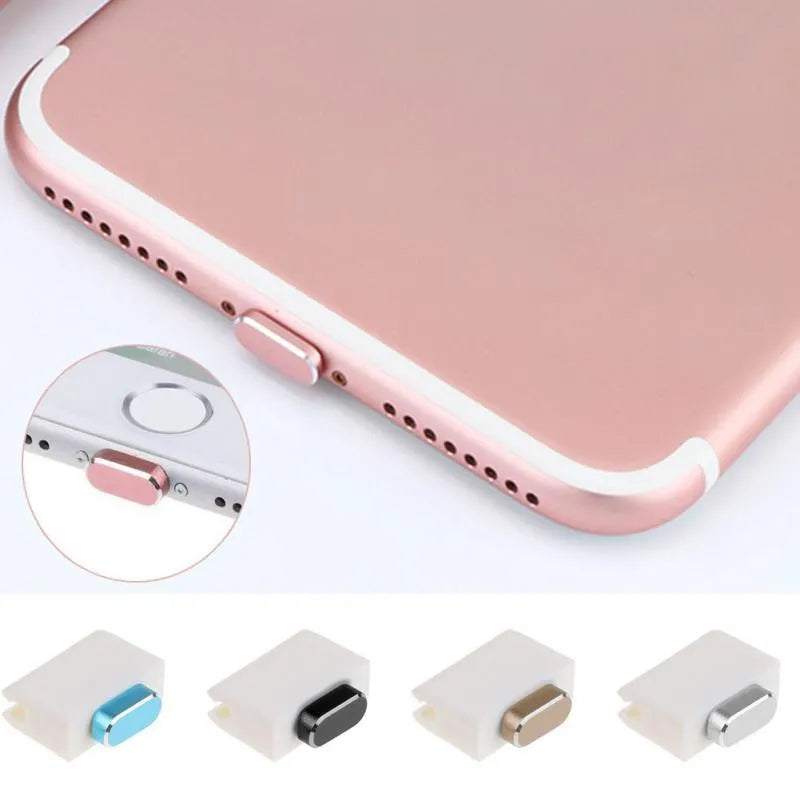 Aluminium alloy mobile phone charging port dust plug for iPhones, shown in rose gold colour.