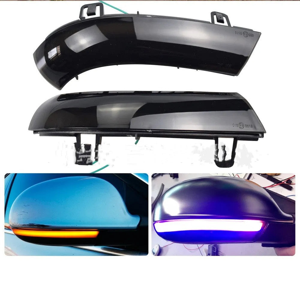 Volkswagen Golf MK5 running water turn signal light in ABS housing, shown in single yellow and blue yellow colour options.