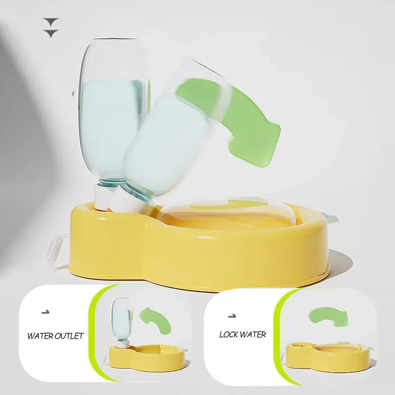 Green portable pet travel water bottle with pull-out drinking bowl for dogs
