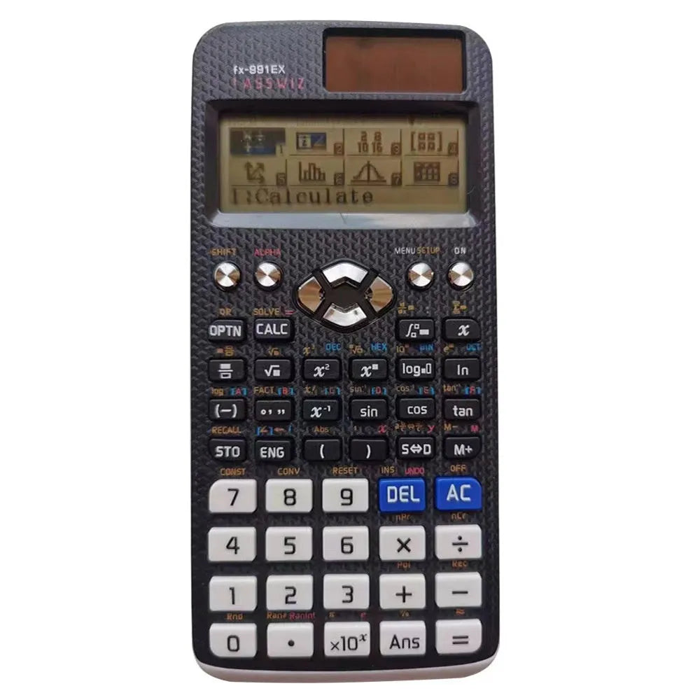 Casio fx-991EX scientific calculator in black, blue, or pink with natural textbook display