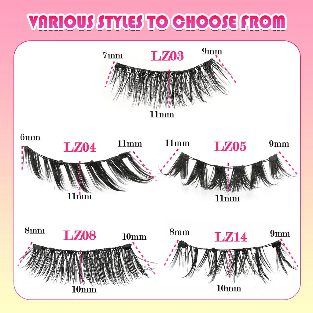 Set of five reusable waterproof false eyelashes in natural thick styles LZ03 LZ04 LZ05 LZ08 LZ14