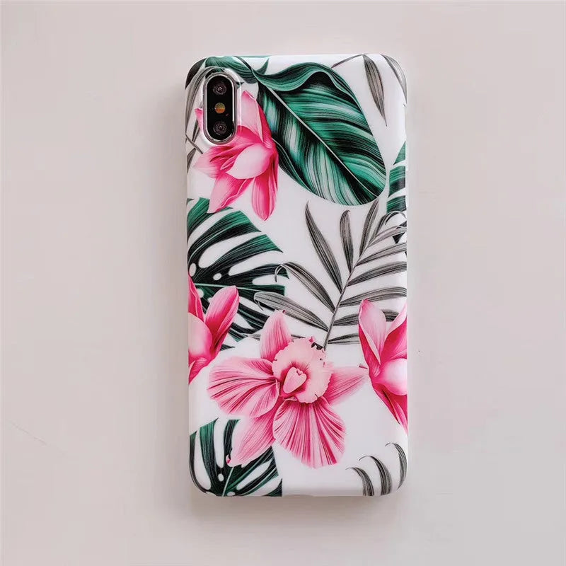 Pink floral pattern TPU back cover case for iPhone