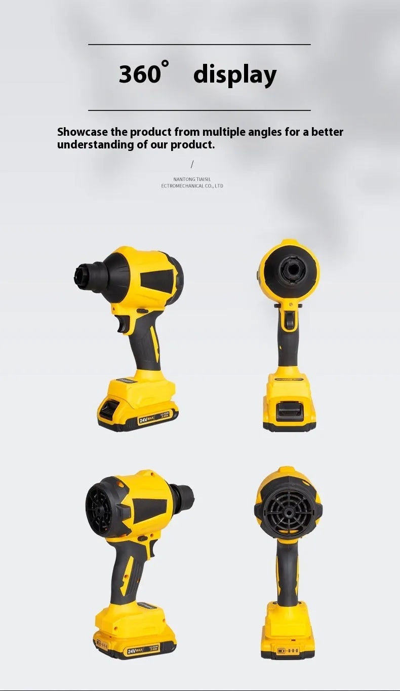 Yellow rechargeable lithium battery dust gun for office and household cleaning with 680W power