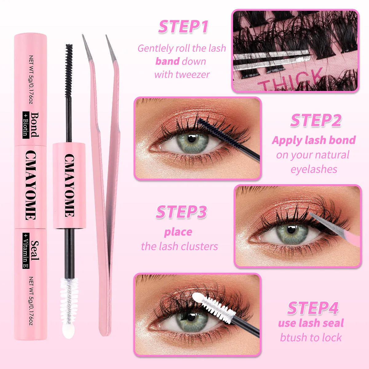 Segment cluster DIY false eyelashes extension kit with application tweezers