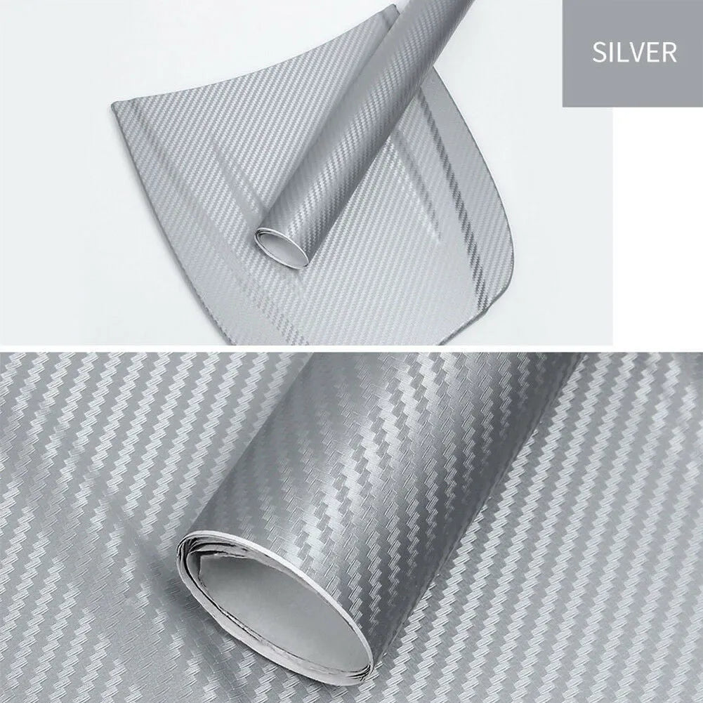 Carbon fibre car sticker roll showing textured pattern in multiple colour options