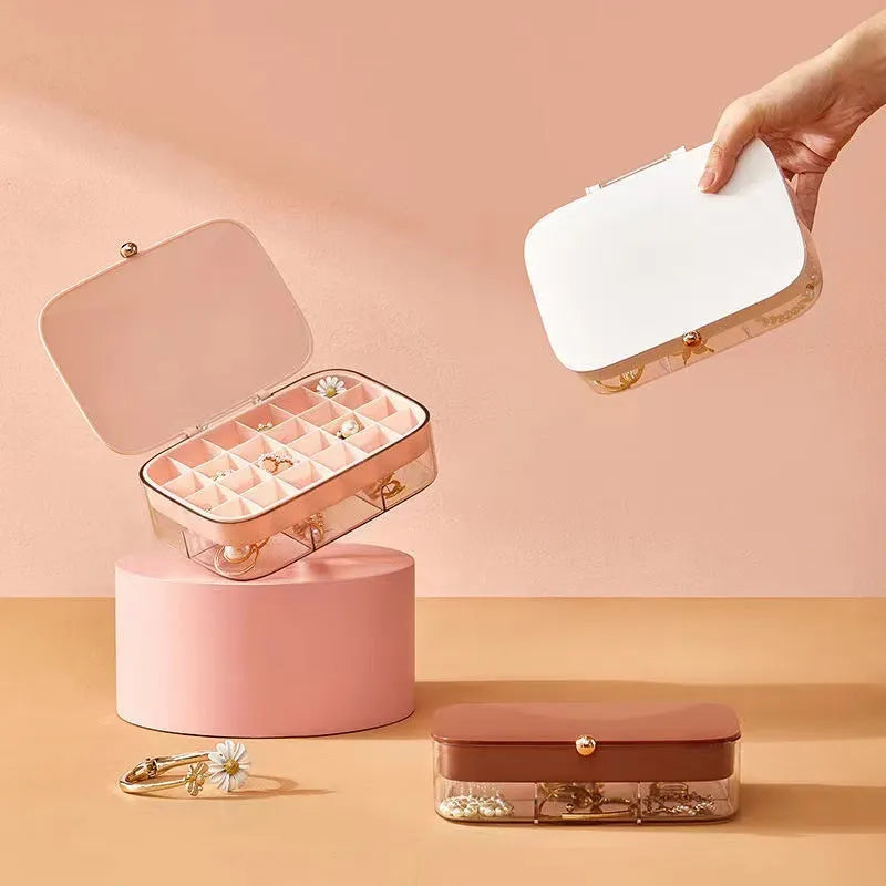 Modern minimalist jewelry storage box with multi-layer compartments in green colour