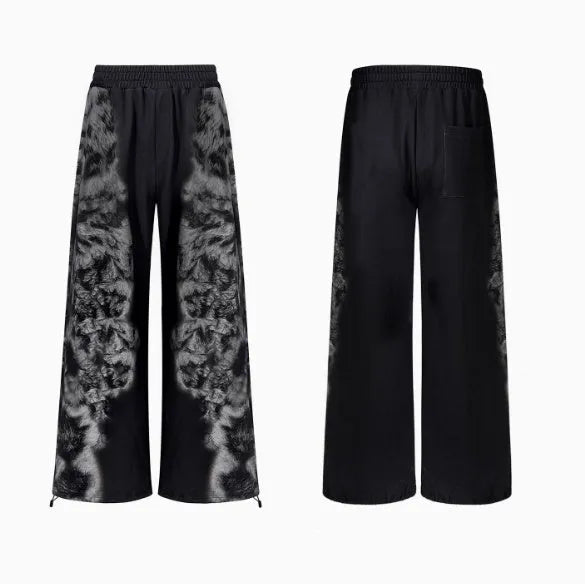 Loose fit street trendy printed trousers with polyester fabric and mid-waist design