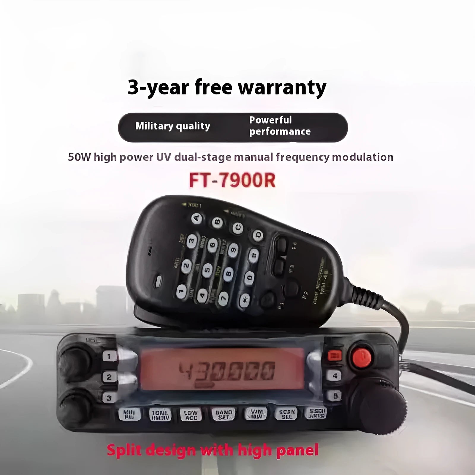 High-power radio car interphone with walkie-talkie handset and antenna clamp for self-driving tour communication
