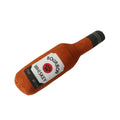 Plush wine bottle dog toy in red with squeaker, soft fabric chew toy