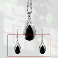 Black or red teardrop glass pendant necklace and matching earrings jewellery set