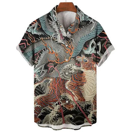 Men's slim fit floral print beach shirt with 3D digital pattern on polyester fabric