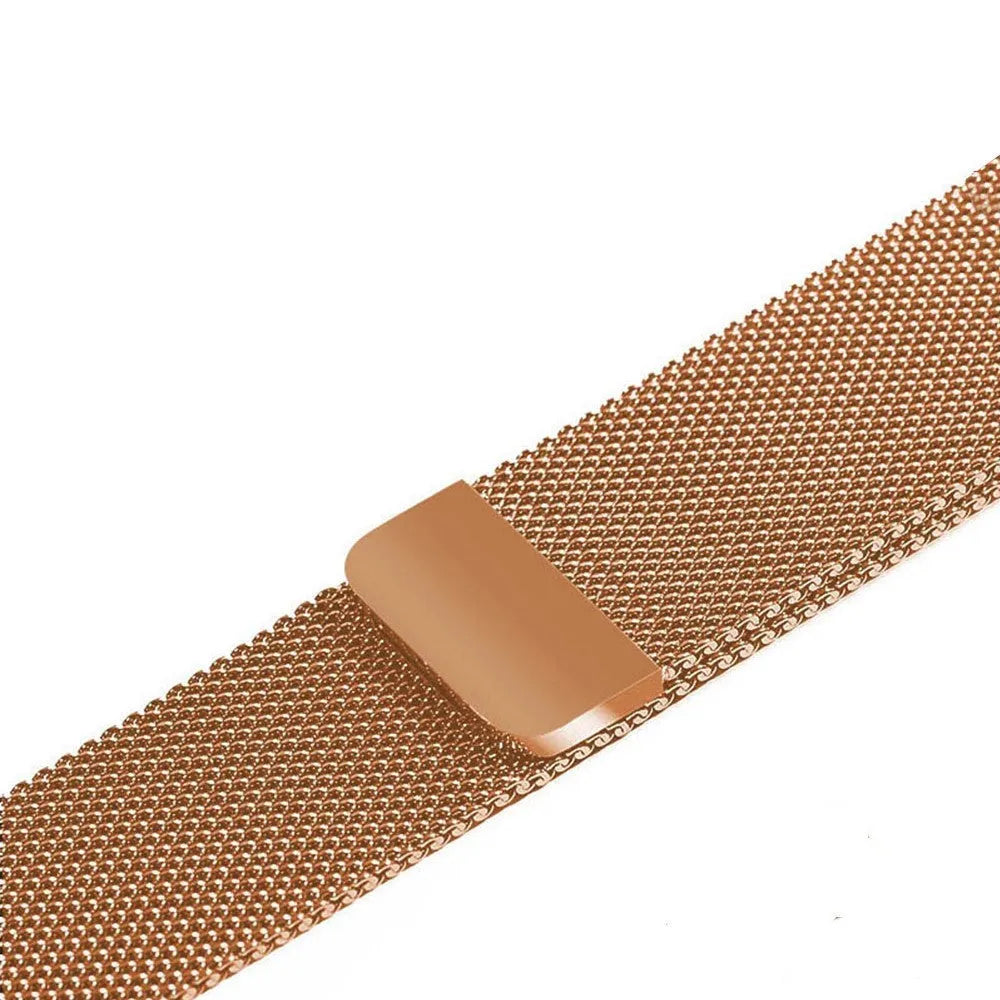 Stainless steel watch strap showing silver, black, gold, and rose gold colour options