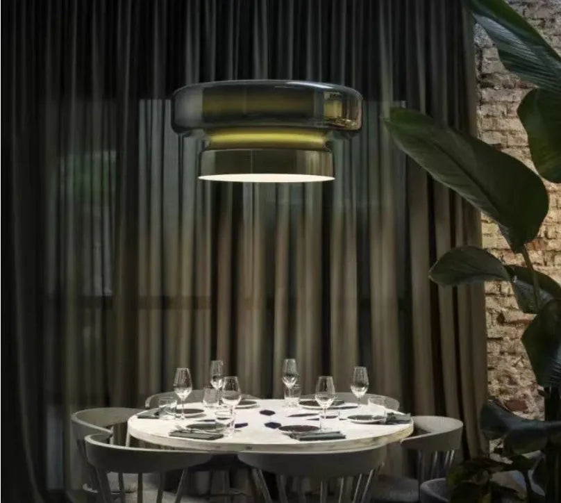 Modern glass chandelier in milky white, purple, green or brown colours for restaurant and bedroom lighting