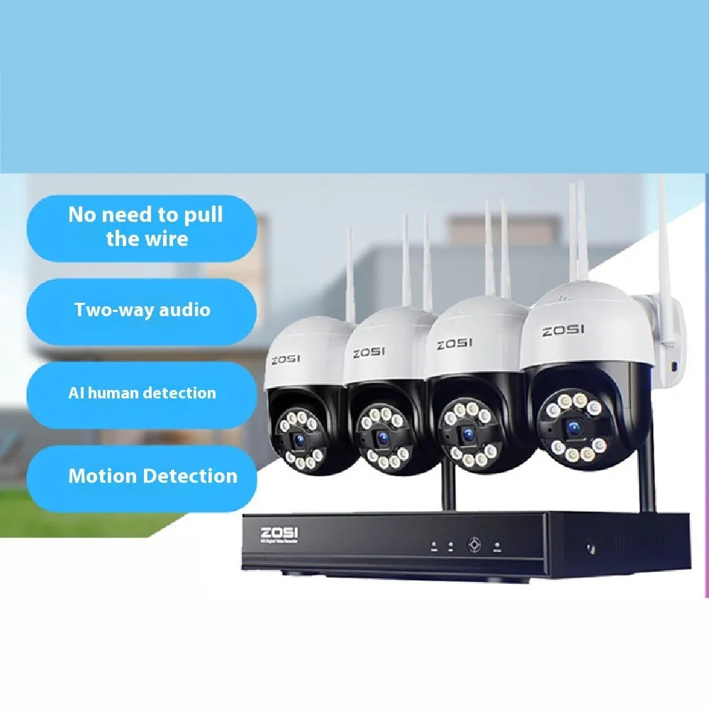 ZOSI Zhou Shi 4-camera POE security system with network video recorder for outdoor monitoring