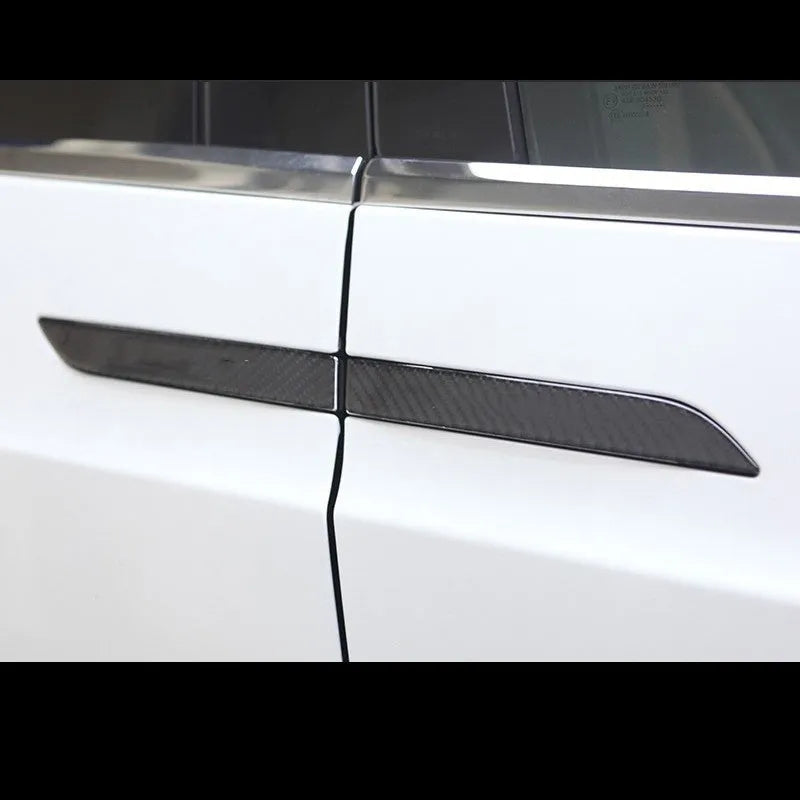 Carbon fibre door handle protection patches for Tesla Model S with self-adhesive backing