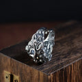 Silver open ring with Jibeast animal pattern and Zodiac design elements
