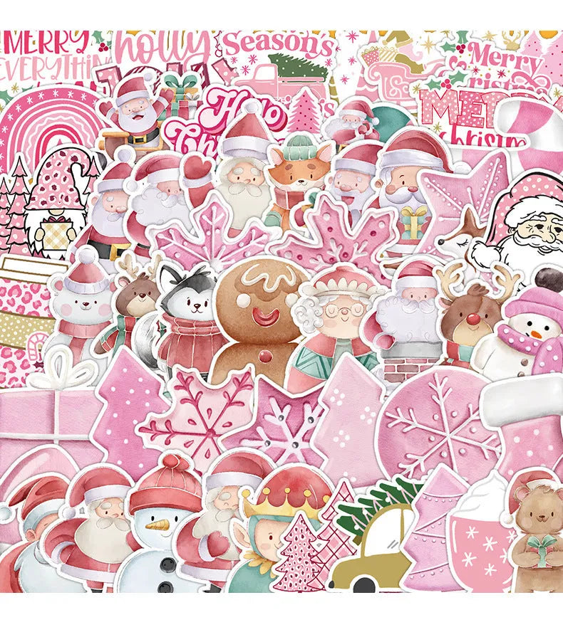 Pack of 50 cute Christmas themed waterproof stickers in sizes from 4cm to 8cm.
