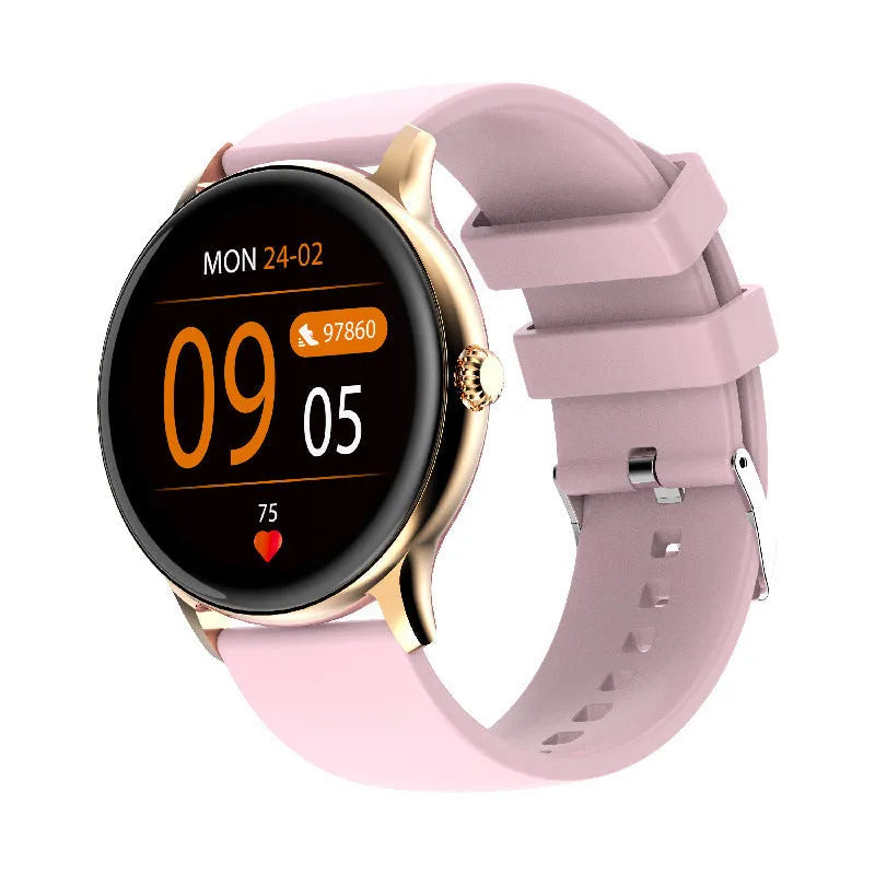 Black blood pressure smart watch with 1.28-inch touch screen display on silicone wristband