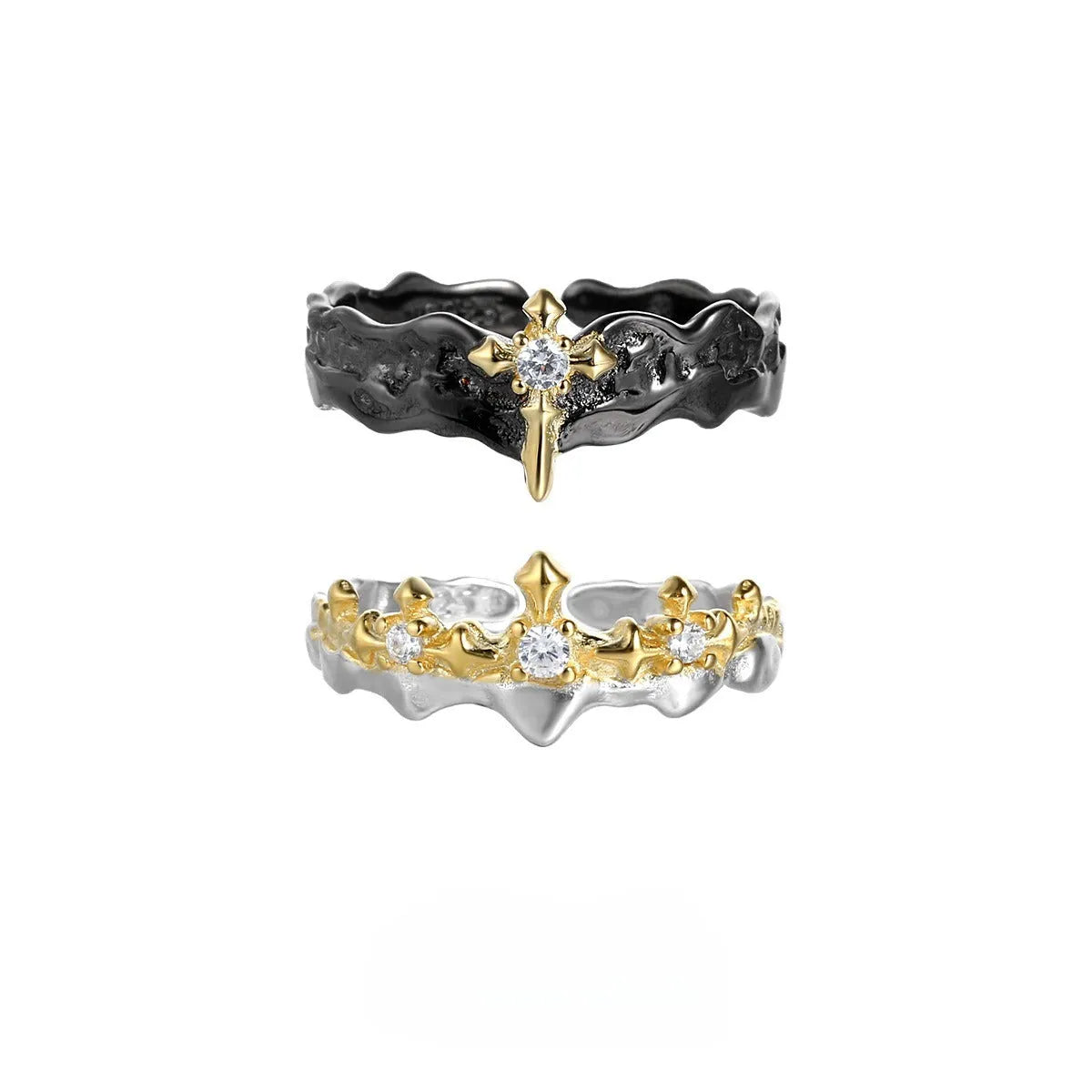 Princess Knight adjustable silver ring with electroplated white gold or black gold finish
