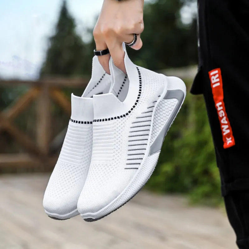 Men's mesh sock shoes with striped design in slip-on sneaker style