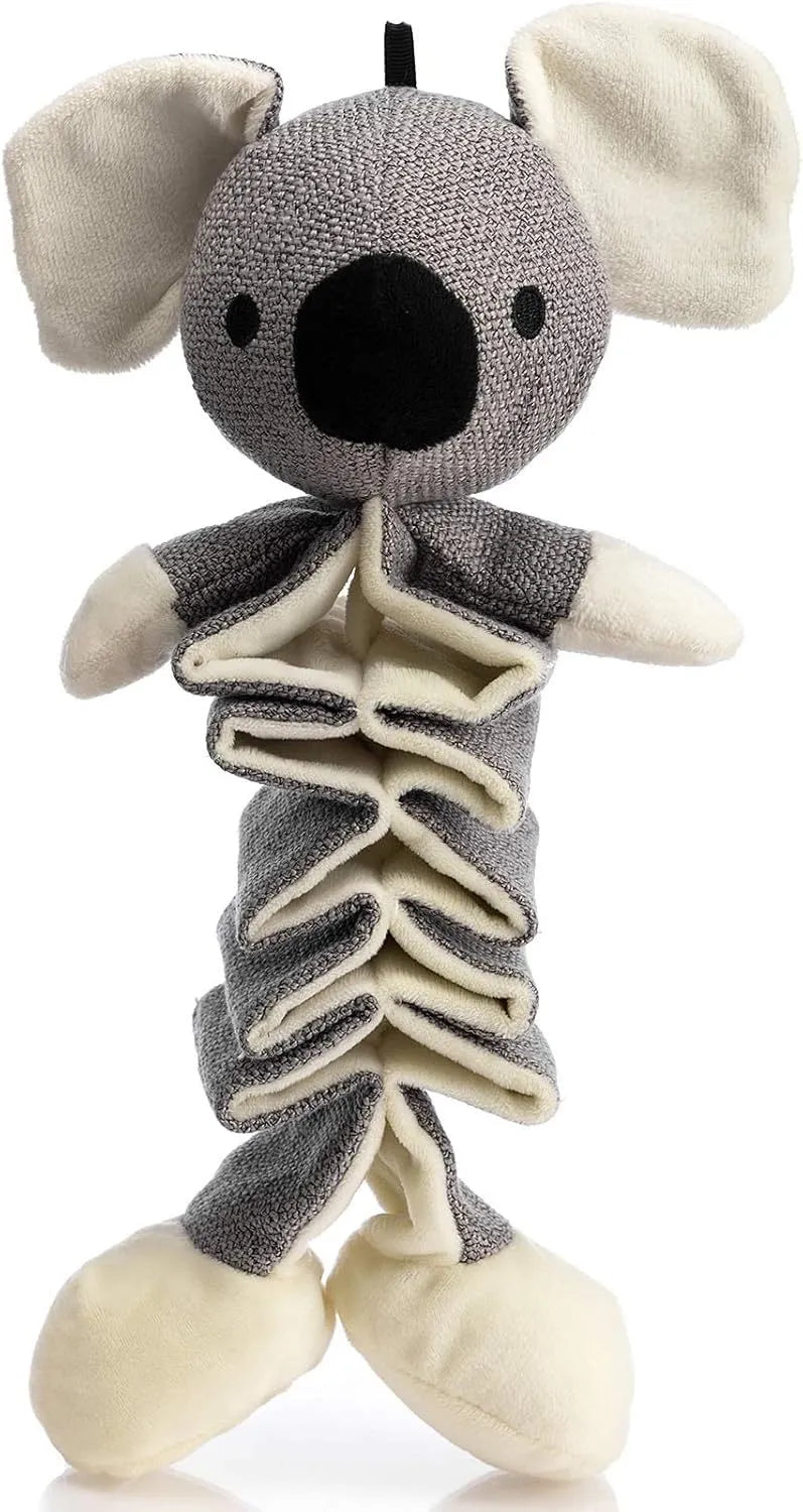 Grey koala plush dog toy with rope through body measuring 30cm long