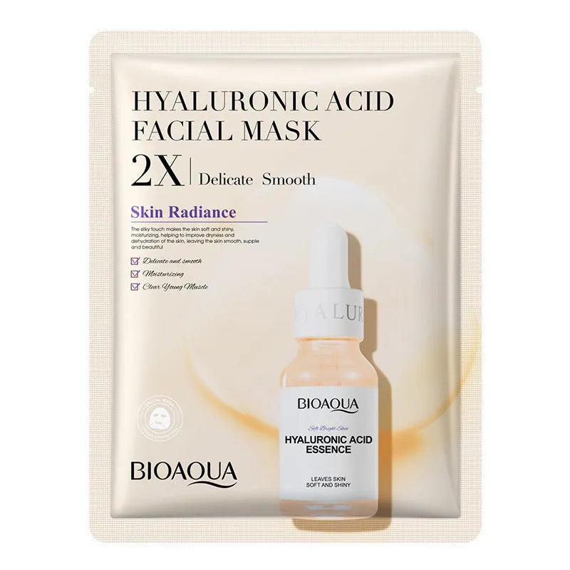 Single-use gel facial sheet mask in packaging, 30g collagen or hyaluronic acid formula.