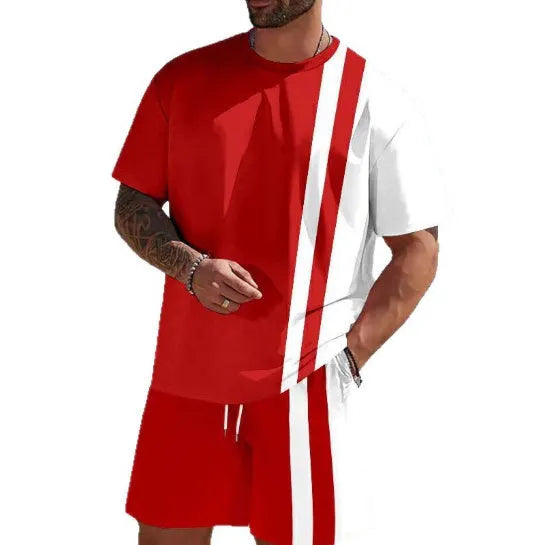 Men's loose-fit polyester summer set with short-sleeved T-shirt and matching shorts