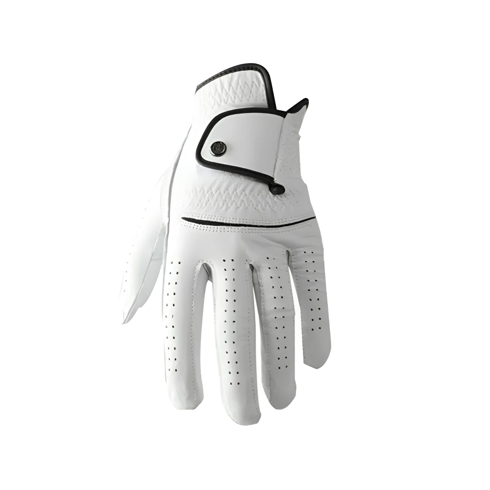 White men's half sheepskin golf glove showing non-slip palm detail