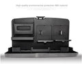 Car back seat folding table in black PP plastic with dimensions 340x200x30mm for holding drinks and phone