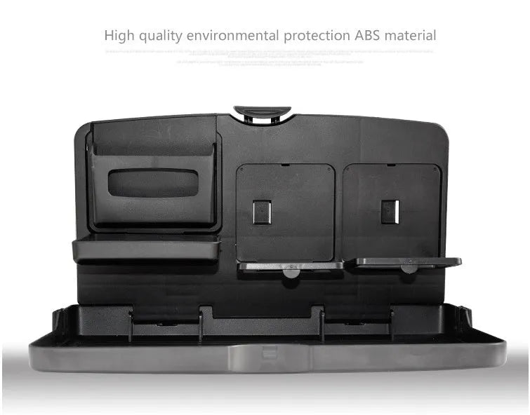 Car back seat folding table in black PP plastic with dimensions 340x200x30mm for holding drinks and phone