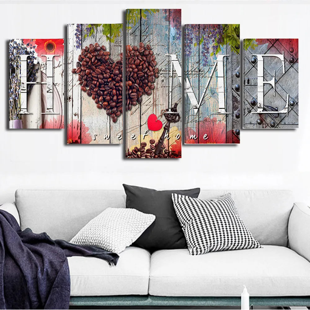 Set of five red oil painting decoration boards for wall art in S or M size configurations