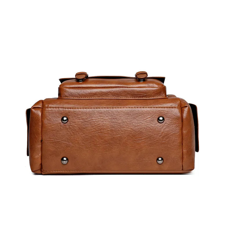Vintage style large capacity messenger bag in horizontal square shape with contrast stitching, available in six colours