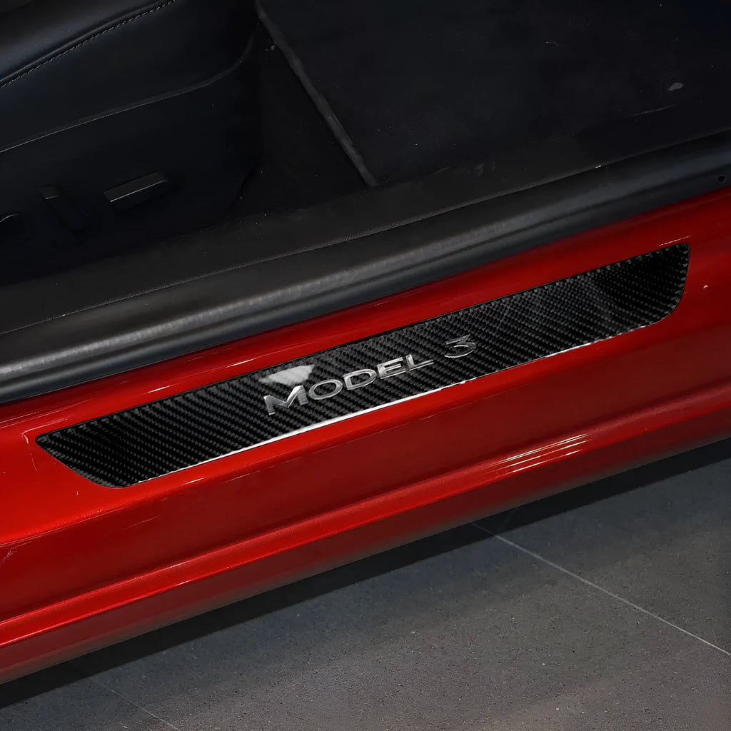 Carbon fiber threshold strip in solid colour finish for car door sill protection