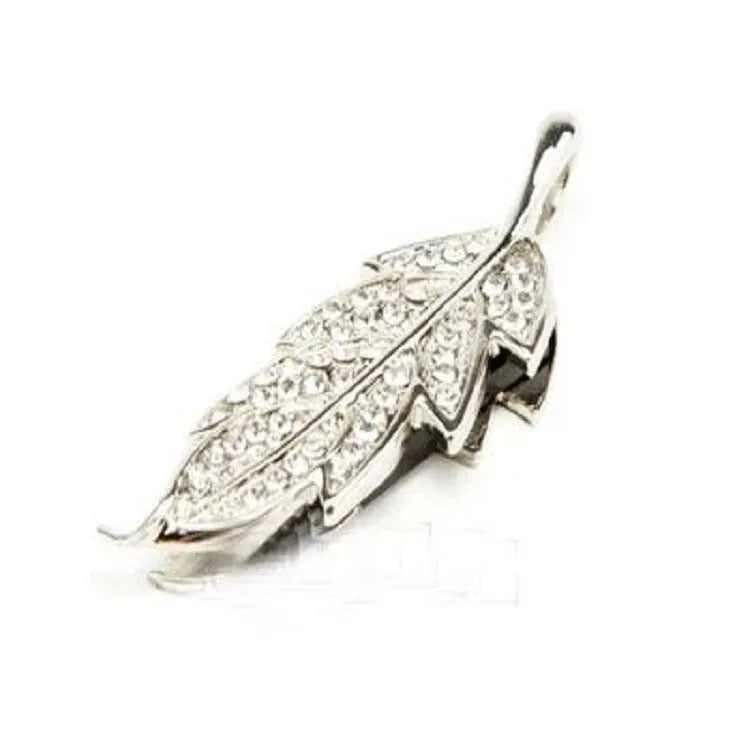 Silver metal USB flash drive with crystal maple leaf jewellery decoration