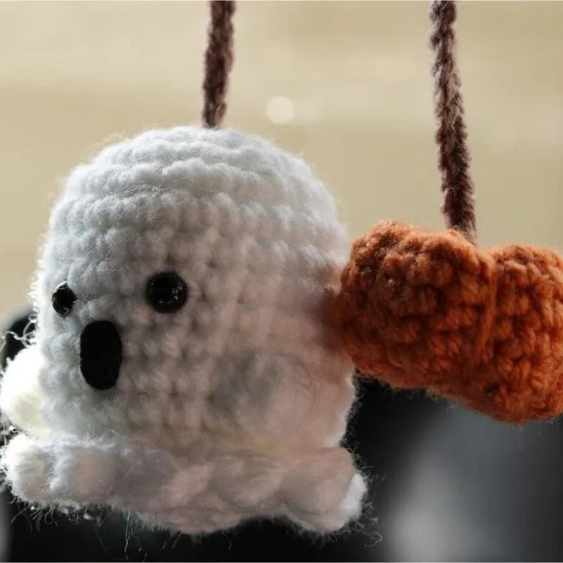 Plush hand-woven car hanging ornament with Halloween cartoon design on polyester fabric