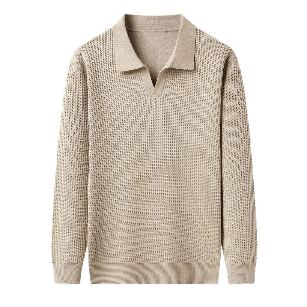 Men's loose fit casual pullover sweater in green, black, camel, or brown colours