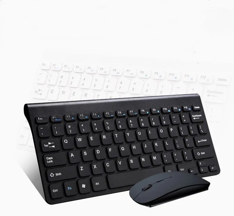 Black wireless keyboard and mouse set with 78 keys and 4 buttons