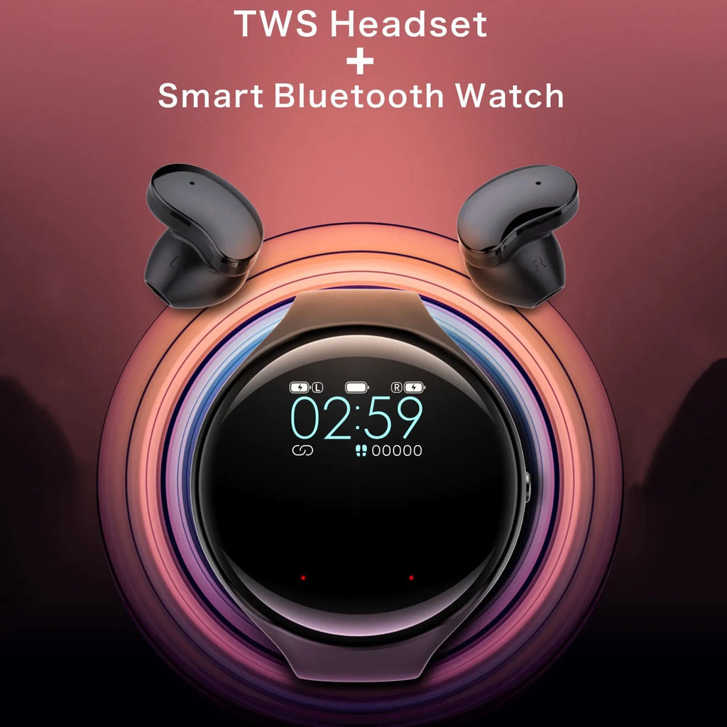Black detachable Bluetooth earbud and smart fitness bracelet combo on a wrist.