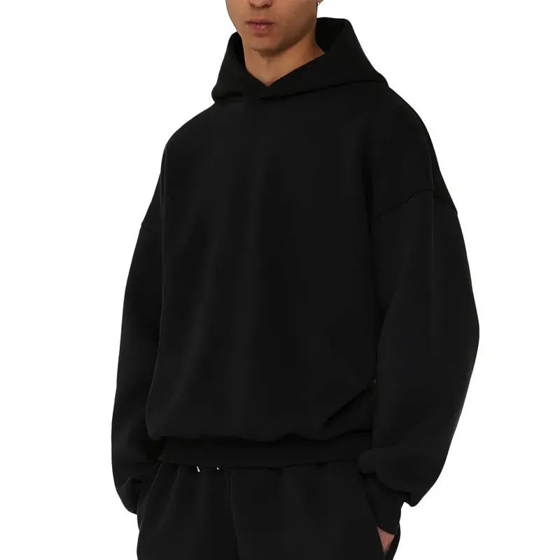 Men's fleece-lined cotton hoodie with wool lining in solid colour