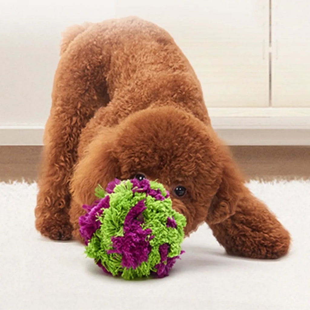 Purple plush dog chew ball seaweed design 15cm diameter