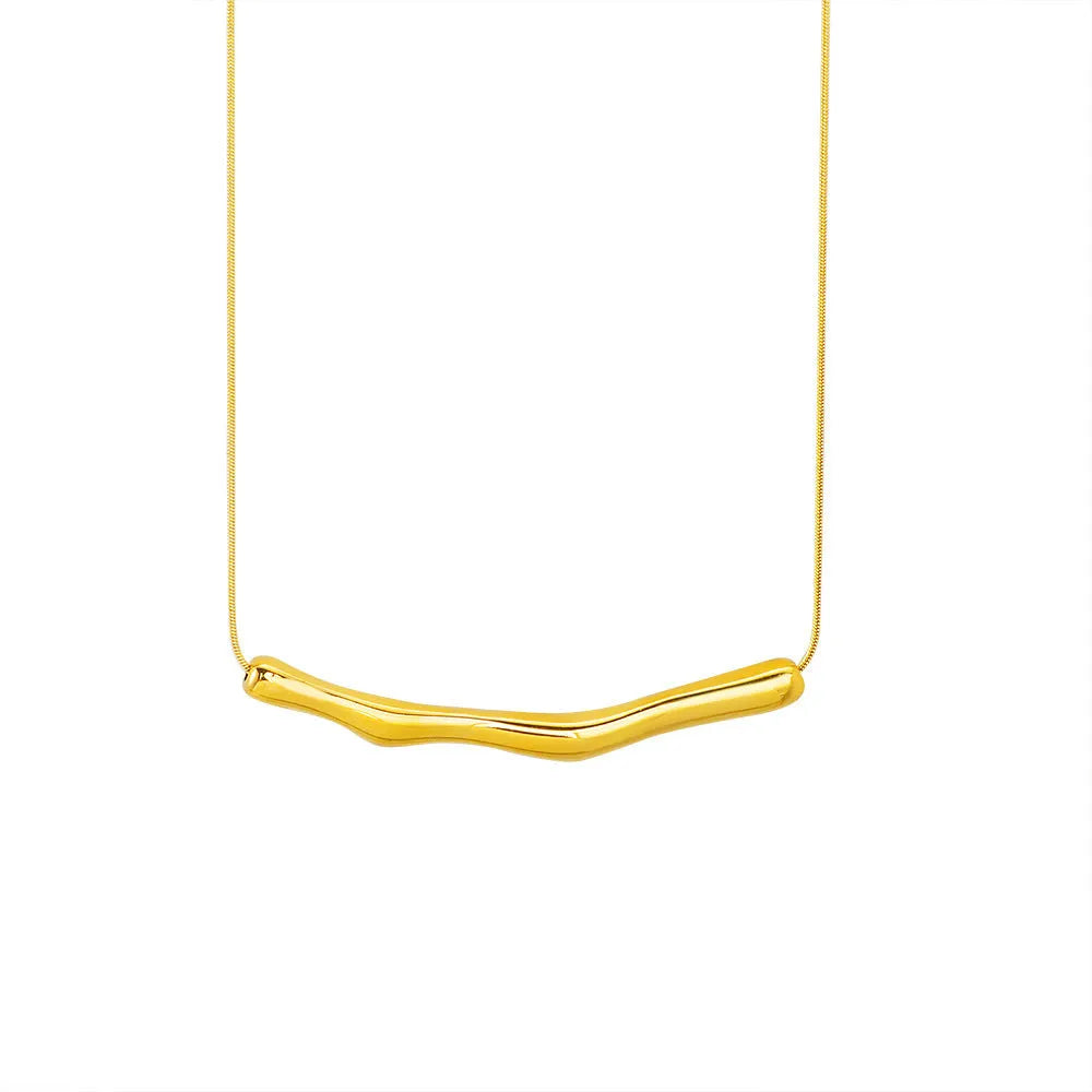 Women's titanium steel necklace with a textured irregular pleated design, shown in gold and steel colour options.