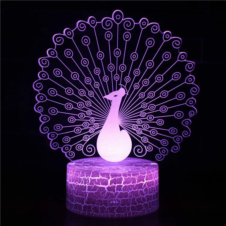 Colourful 3D acrylic USB table lamp with touch control on a wooden desk.