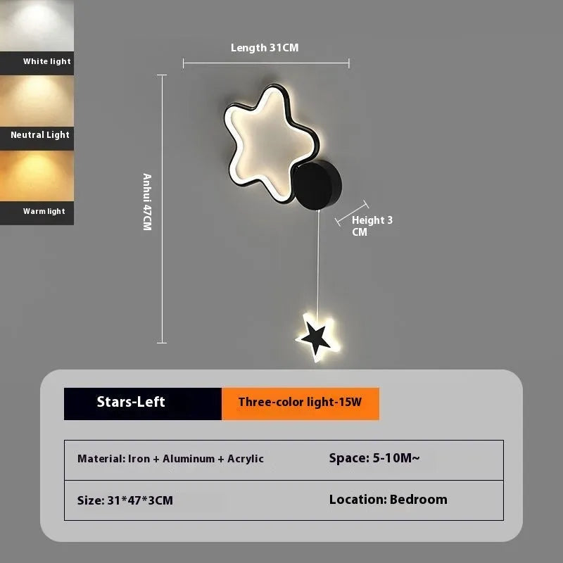 A white cloud-themed children's wall lamp with a left-facing orientation and LED light mounted on a bedroom wall.