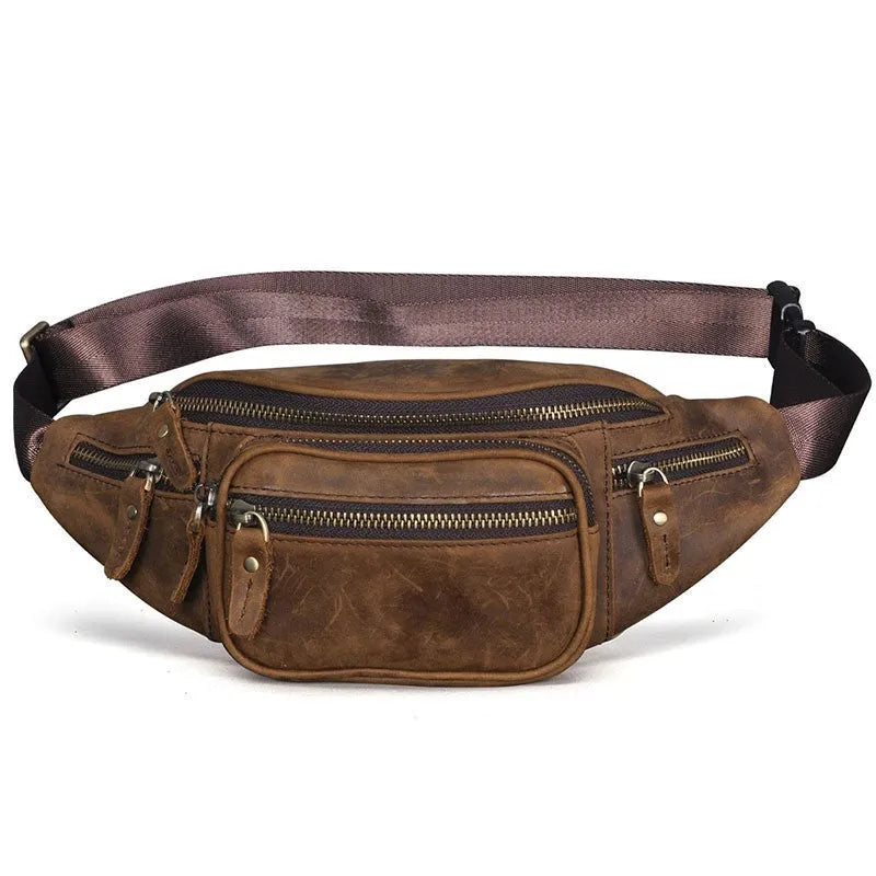Cowhide leather shoulder messenger bag showing 32cm width and adjustable strap