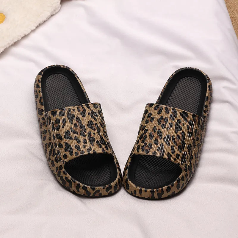 Women's leopard print EVA slippers in Korean fashion style with thick cushioning bottom