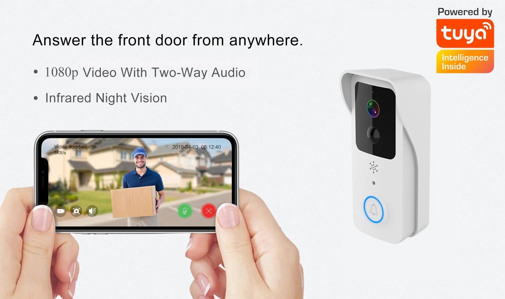 T321080P model visual doorbell unit for wireless home security with APP notifications
